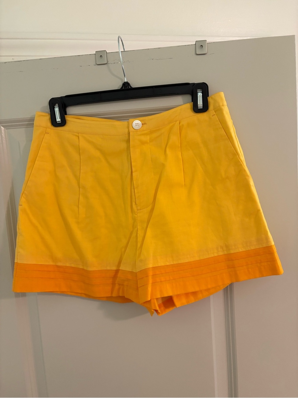 STAUD Yellow Shorts with Orange Hem